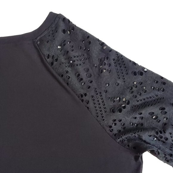 Nine.Eight Black Mixed Media Top with Banded Cuffs and Hem - Size Small - Picture 7 of 15